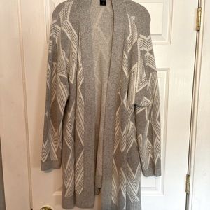 Grey Open Front Patterned Cardigan